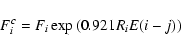 \begin{displaymath}F^c_i = F_i \exp\left(0.921R_i E(i-j)\right)
\end{displaymath}