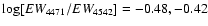 $\log [EW_{4471}/EW_{4542}] = -0.48, -0.42$