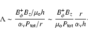 \begin{displaymath}\Lambda \sim \frac{ B_\phi^+ B_z/\mu_{\rm o} h}{\alpha_{\rm v...
... B_z}{\mu_{\rm o} P_{\rm tot}} \frac{r}{\alpha_{\rm v} h}\cdot
\end{displaymath}