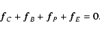\begin{displaymath}
\vec{f}_{C} + \vec{f}_{B} + \vec{f}_{P} + \vec{f}_{E}= 0.
\end{displaymath}