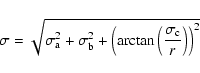 \begin{displaymath}\sigma =
\sqrt { \sigma_{\rm a}^2 + \sigma_{\rm b}^2 + \lef...
...tan} \left( \frac {\sigma_{\rm c}} { r } \right) \right) ^2 }
\end{displaymath}