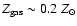 $Z_{\rm gas} \sim 0.2 ~Z_\odot$