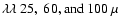$\lambda \lambda~25,~60, \rm {and}~100~ \mu$