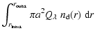 $\displaystyle \int_{r_{\rm inner}}^{r_{\rm outer}} \pi a^2 Q_{\lambda} \; n_{\rm d}(r)
\; {\rm d}r$