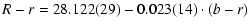 $\displaystyle R - r = 28.122(29) - 0.023(14) \cdot (b - r)$