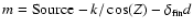 $m = {\rm Source} - k/\cos(Z) -\delta_{\rm fin}d$