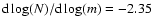 ${\rm d}\log(N)/{\rm d}\log(m)=-2.35$