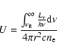 \begin{displaymath}U=\frac {\int _{\nu _{\rm R}}^{\infty }\frac{L_{\nu }}{h\nu} {\rm d}\nu}
{4\pi r^{2}cn_{\rm e}}
\end{displaymath}
