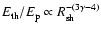 $E_{\rm th}/E_{\rm p} \propto R_{\rm sh}^{-(3\gamma -4)}$