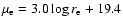 $\mu_{\rm e} = 3.0\log r_{\rm e} + 19.4$