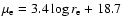 $\mu_{\rm e} = 3.4 \log r_{\rm e} + 18.7$