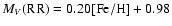 $M_V(\rm {RR})=0.20[\rm {Fe/H}]+0.98$