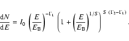 \begin{eqnarray*}\frac{{\rm d} {N}}{{\rm d} {E}} = I_0\
\left(\frac{E}{E_{{\rm ...
...^ {1 / S } \right) ^
{~ S ~ \left(\Gamma_2 - \Gamma_1\right)}.
\end{eqnarray*}