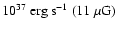 $10^{37}~{\rm erg}~{\rm s}^{-1}~(11~\mu {\rm G})$