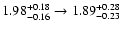 $1.98^{+0.18}_{-0.16}\rightarrow 1.89^{+0.28}_{-0.23}$