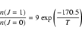 \begin{displaymath}\frac {n(J=1)}{n(J=0)} = 9\ {\rm exp} \left (\frac {-170.5}{T} \right )
\end{displaymath}