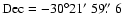 ${\rm Dec}=-30\ensuremath{{\rm ^\circ}} 21\hbox{$^\prime$ }59\hbox{$.\!\!^{\prime\prime}$ }6$