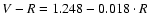 ${V}-{R}=1.248-0.018\cdot {R}$