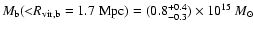 $M_{\rm
b}({<}R_{\rm vir,b}=1.7 \;{\rm Mpc})=(0.8_{-0.3}^{+0.4})\times 10^{15}~M_{\odot}$