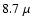 $8.7~\mu$
