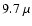 $9.7~\mu$