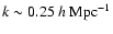 $k \sim 0.25~h~{\rm Mpc}^{-1}$
