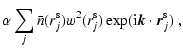 $\displaystyle \alpha \sum \limits_j \bar{n}(r^{\rm s}_j)w^2(r^{\rm s}_j)\exp({\rm i}\vec{k}\cdot\vec{r}^{\rm s}_j)~,$