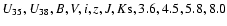 $U_{35},U_{38},B,V,i,z,J,K{\rm s},3.6,4.5,5.8,8.0$