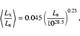 \begin{displaymath}%
\left\langle\frac{L_{\rm x}}{L_{\rm s}}\right\rangle=0.045\left(\frac{L_{\rm s}}{10^{28.5}}\right)^{0.23},
\end{displaymath}