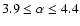 $\rm 3.9\leq\alpha\leq4.4$