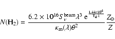 \begin{displaymath}N({\rm H_2}) = {\frac{6.2\times10^{16}S_{\nu}^{\rm beam}\lamb...
...da}}}{\kappa_{\rm m}(\lambda)\theta^{2}}}{\frac{Z_{\odot}}{Z}}
\end{displaymath}