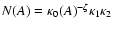 $N(A)=\kappa_0 (A)^{-\zeta} \kappa_1 \kappa_2$