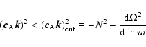 \begin{displaymath}%
\left( \vec c_{{\rm A}} \vec k \right)^2
<
\left( \vec ...
...
\equiv
- N^2 - \frac{{\rm d} \Omega^2}{{\rm d} \ln \varpi}
\end{displaymath}