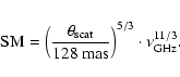 \begin{eqnarray*}{\rm SM}=\left(\frac{\theta_{\rm scat}}{128~{\rm mas}}\right)^{5/3}\cdot\nu_{\rm GHz}^{11/3}.
\end{eqnarray*}