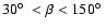 $30\hbox{$^\circ$ }<\beta<150\hbox{$^\circ$ }$