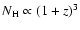 $N_{\rm H} \propto (1+z)^3$