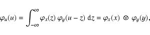 \begin{displaymath}%
\varphi_{u}(u) = \int_{-\infty}^\infty \varphi_{x}(z) ~ \va...
...{y}(u-z) ~ {\rm d}z = \varphi_{x}(x) ~\otimes ~\varphi_{y}(y),
\end{displaymath}
