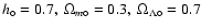 $h_\circ=0.7, \ \Omega_{m\circ} = 0.3, \ \Omega_{\Lambda\circ} = 0.7$