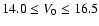 $14.0\le V_{0} \le16.5$