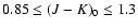 $0.85\le(J-K)_{0}\le1.3$