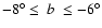 $-8^{\circ}\le~b~\le-6^{\circ}$