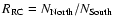 $R_{\rm RC}=N_{\rm North}/N_{\rm South}$