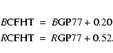 \begin{eqnarray*}B {\rm CFHT} &=& B \rm GP77 + 0.20\\
R {\rm CFHT} &=& R \rm GP77 + 0.52.
\end{eqnarray*}