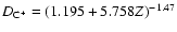 $D_{\rm C^+}=(1.195+5.758 Z)^{-1.47}$