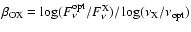 $\beta_{\rm OX} = \log(F_\nu^{\rm opt}/F_\nu^{\rm X}) / \log(\nu_{\rm
X}/\nu_{\rm opt})$