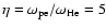 $\eta = \omega_{\rm pe}/\omega_{\rm He} = 5$