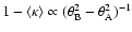$1 - \langle\kappa\rangle
\propto (\theta_{\rm B}^2 - \theta_{\rm A}^2)^{-1}$