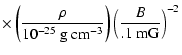 $\displaystyle \times\left( \frac{\rho}{10^{-25}\mbox{ g cm}^{-3}} \right) \left( \frac{B}{.1\mbox{ mG}} \right)^{-2} \nonumber$