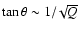$\tan\theta\sim 1/\!\sqrt{Q}$