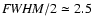 ${\it FWHM}/2 \simeq 2.5$